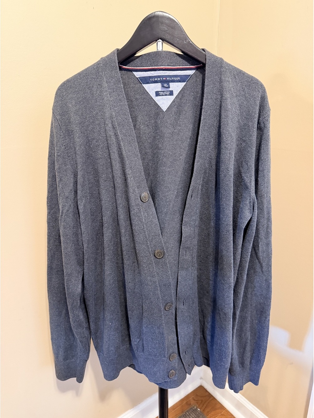 Tommy Hilfiger Gray Pima Cotton Cardigan Sweater Size L